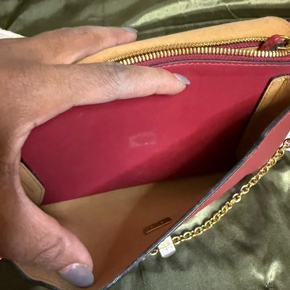 MCM Burgundy Leather Shoulder Bag with unbranded Gold Chain - Picture 14 of 16